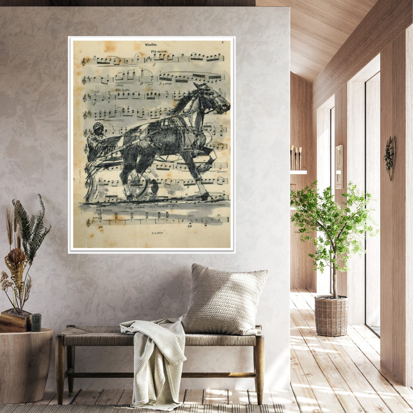Print-horse-harness-racing-art-drawing-on-sheet-music-9b