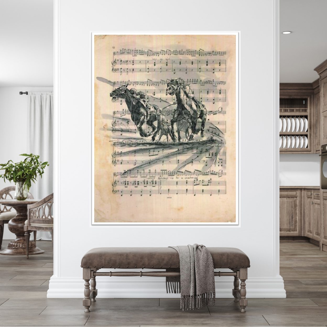 Print-horse-race-art-drawing-on-sheet-music-7b