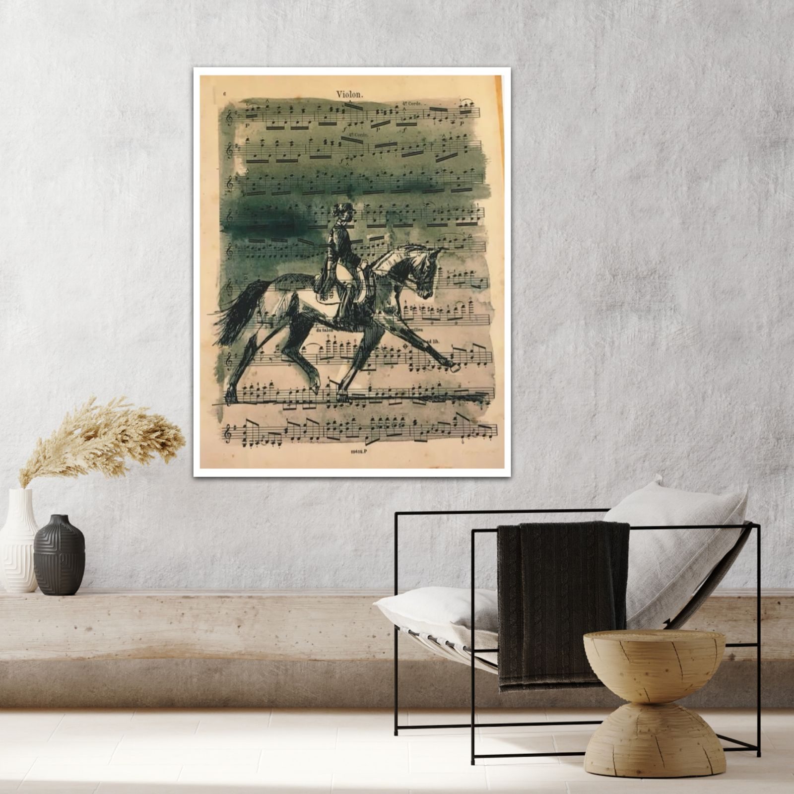 Best foot forward is a print of a dressage horse striding out done as an ink drawing on canvas or paper