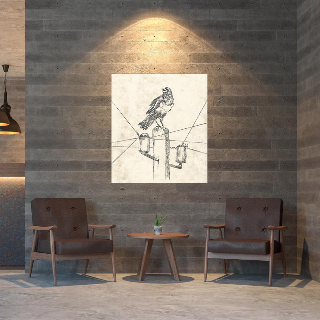 pied crow etching print